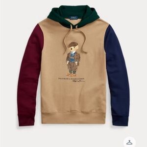 Polo Ralph Lauren Fleece Color Blocked Polo Bear Print Hoodie Size Large